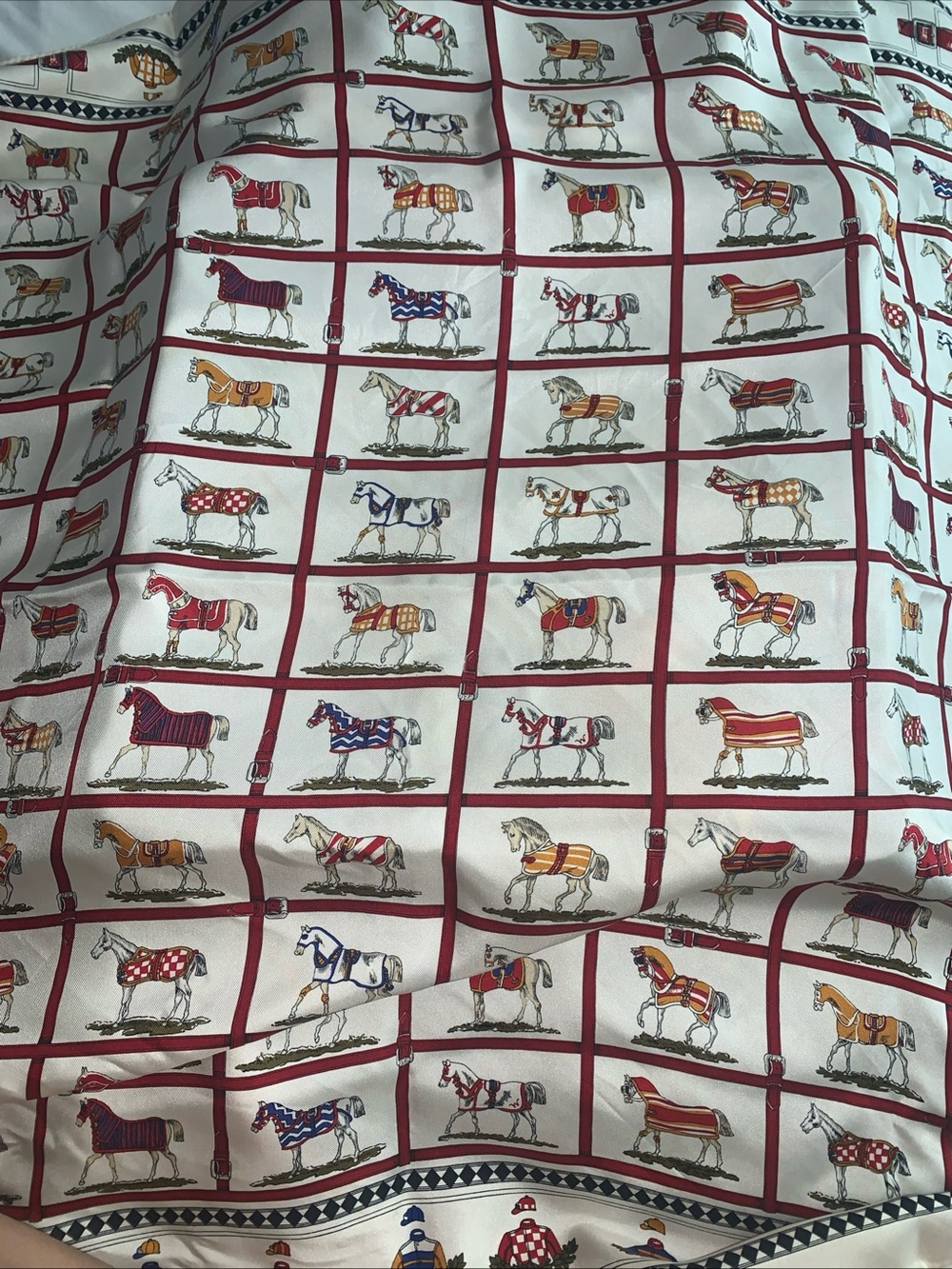 Wathne Equestrian Print Scarf in Red, White, Blue and Gold